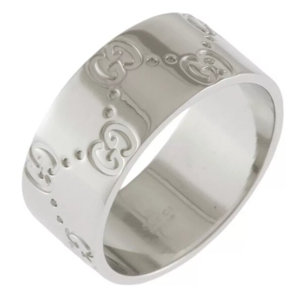 GUCCI Ring US 8 1/2 EU58 K18 white gold Icon wide used - Picture 1 of 7